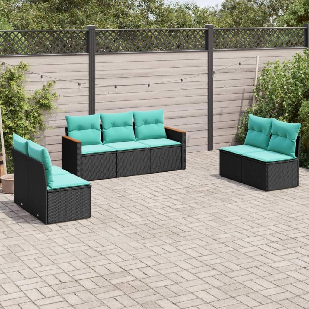 7-Piece Modular Garden Sofa Set, Black Blue PE Rattan, Powder-Coated Steel Frame, Outdoor Patio Furniture, Balcony Dining Seating