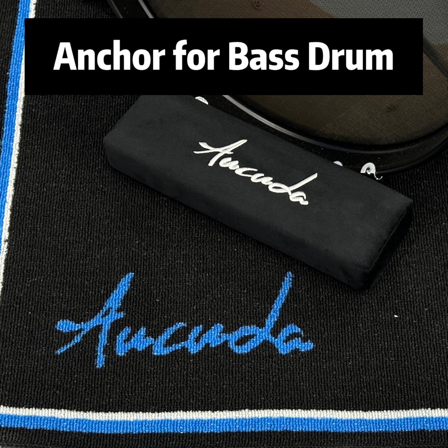 Aucuda Drum Rugs with Bass Drum Stopper, Drum Set Floor Mat, 4x6ft Electric Bass Drum Kit Pedal Carpet, Tightly Woven Fabric, Soundproof TPR Grip Bottom Accessories for Man, Apartment, Garage, Black.