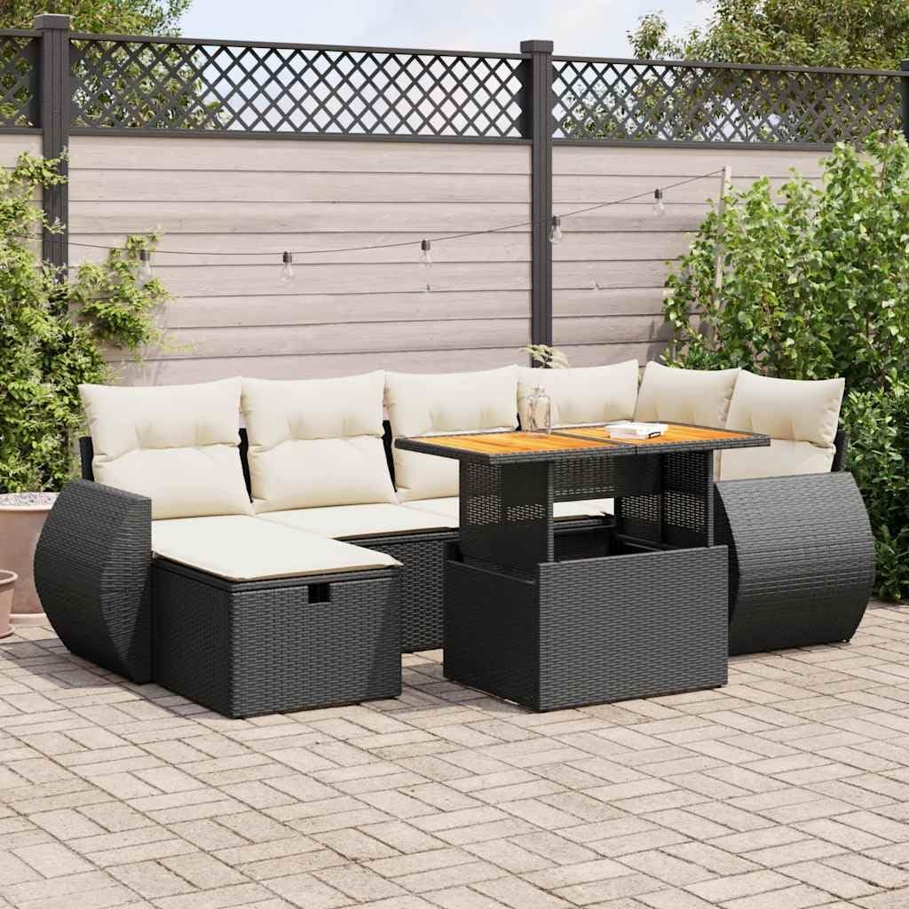8-Piece Garden Sofa Set, Black Poly Rattan, Cream White Cushions, Modular Outdoor Patio Furniture for Balcony, Terrace, and Conservatory