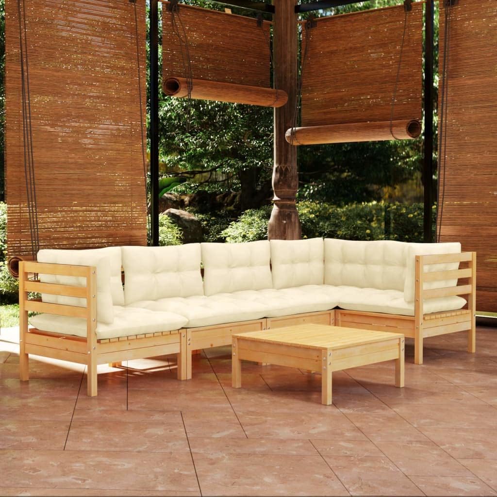 6 Piece Patio Lounge Set with Cream Cushions Pinewood,Premium Wooden Patio Lounge Set: Modular Outdoor Furniture for Ultimate Relaxation and Comfort Patio Furniture Sets, Outdoor Furniture Sets