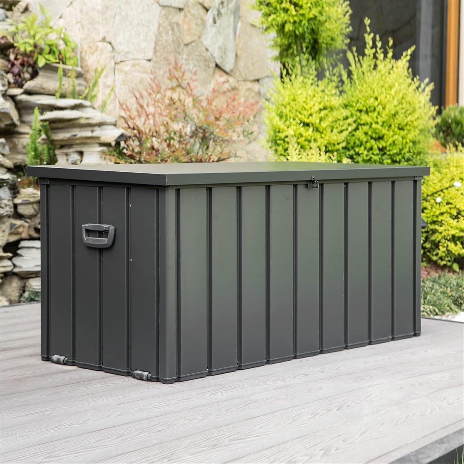 100 Gallon Outdoor Storage Deck Box Waterproof - Large Patio Storage Bin for Cushions, Garden Tools, Lockable Design in Dark Gray