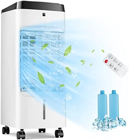 GOFLAME Evaporative Air Cooler Portable, 3-in-1 Humidifying Cooling Fan with Remote, 3.5L Water Tank, 2 Ice Packs, 4 Wind Modes, 3 Speeds & 12H Timer, 70° Oscillation Swamp Cooler for Home Office