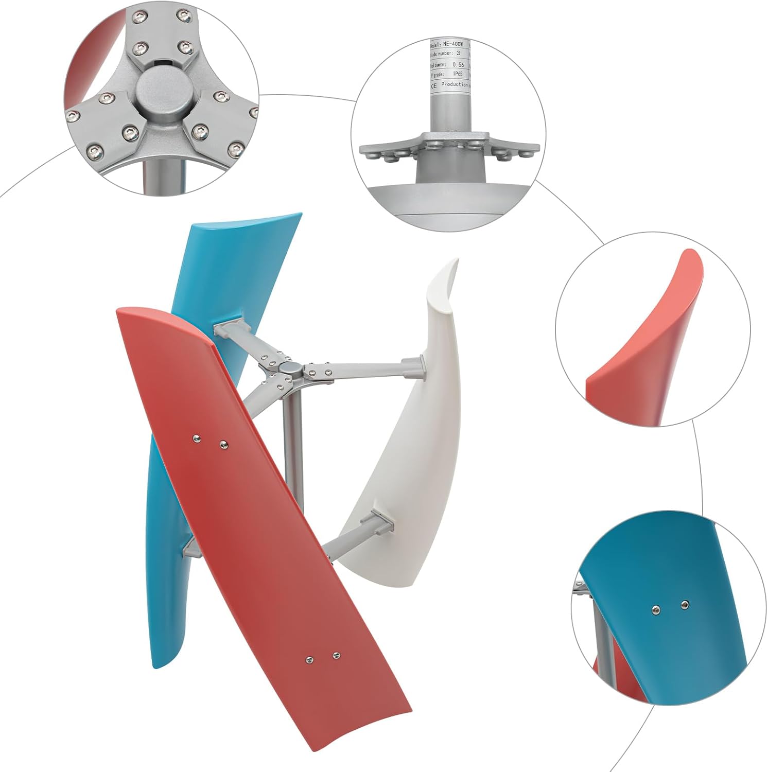 400W 3-Blades Helix Wind Turbine Generator Kit, 12V/24V Vertical Helix Wind Power Turbine Generator Kit with Windmill Controller, Wind Turbine Generator for Marine RV Home