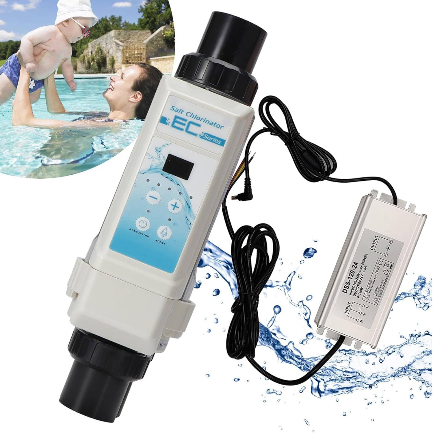 Salt Chlorinator System,8/12/16/20g/H Saltwater Chlorine Generator,Automatic Cleaning,Saltwater Chlorinator for Pool,Pool Maintenance Equipment for Swimming Pools,Spa Pools,20g/h