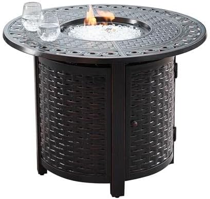 34 in. Aluminum Outdoor Round Propane Fire Table, Antique Copper