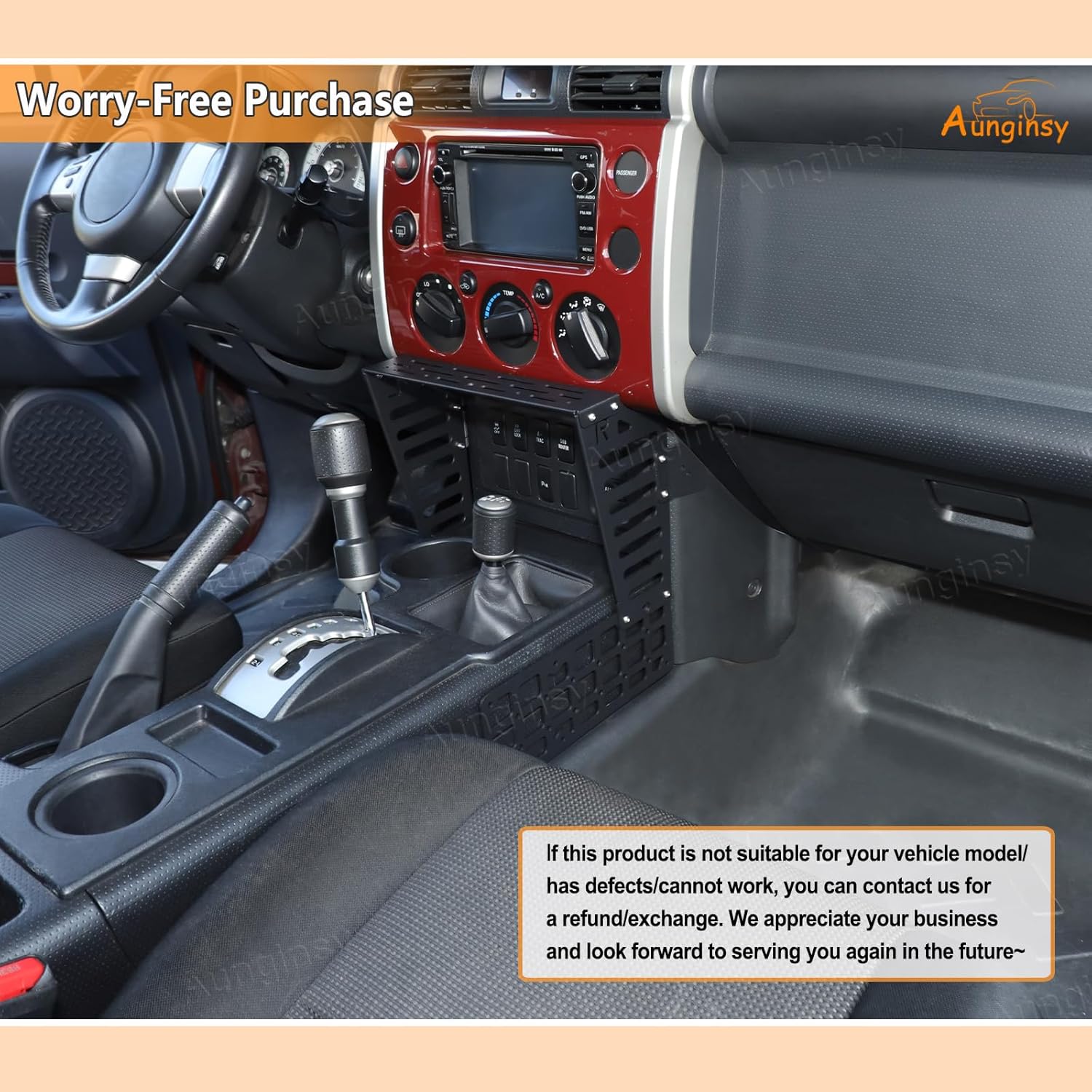 Aunginsy Center Console Modular Storage Baffle Compatible with Toyota FJ Cruiser 2007-2021, Car Aluminum Gear Shift Box Storage Molle Panel Mobile Phone Based Walkie Bracket Expansion Accessories