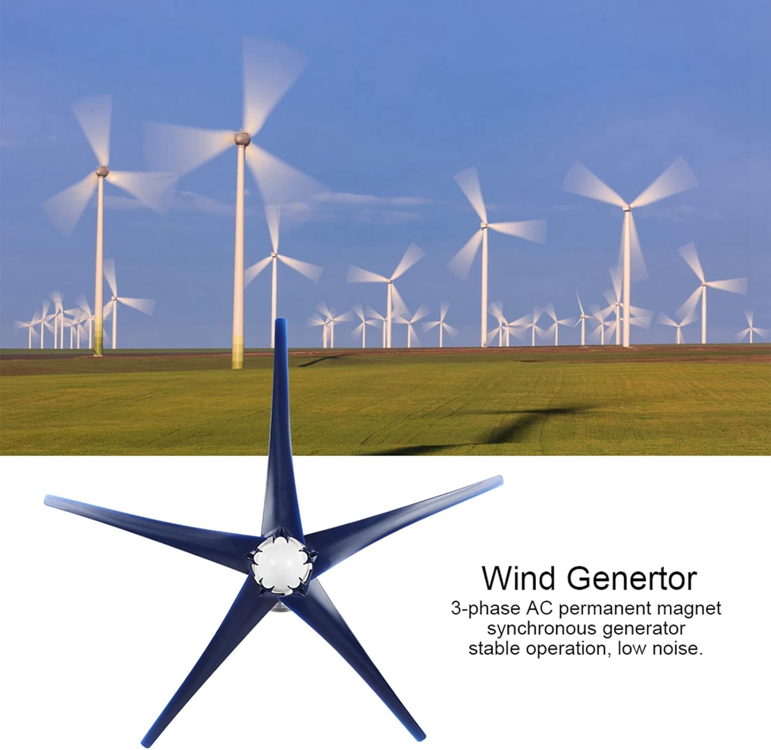 Yunseity Windmill Generator, 5 Blade Wind Generator, 12M / S Beautiful Look Practical 1600W Low Vibration for Boats -4080? (24V)