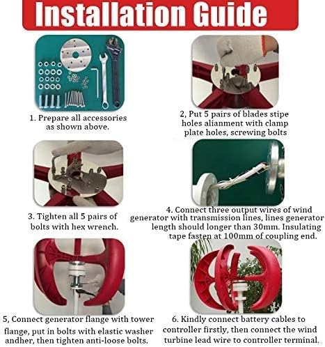 LiuSj JUnSt 8000W with Rectifier AC Wind Turbines Generator Lantern 5 Blades Motor Kit Vertical Axi for Home Hybrids Streetlight Electromagnetic,Red