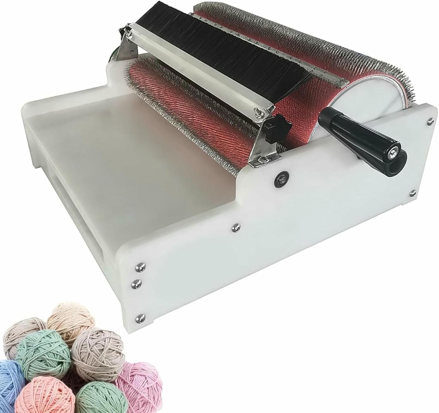 Hand Drum Carder, Manual Wool Carding Machine with Anti-Slip Handle & Aluminum Alloy Speed Change Wheel, Belt Drive & No Electricity Required, for Craft Make Felt Animals~/
