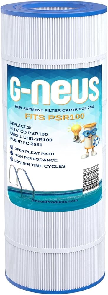 G-NEUS Pool & Spa Filter | Replaces PSR100, UHD-SR100, Sta-Rite Flo WC108-58S2X, 100TX, 100TXR, T-100TX, T-100TXR, 177009, FC-2550 | 100 Sq Ft Coverage | High Performance Replacement Cartridge, 1 Pack