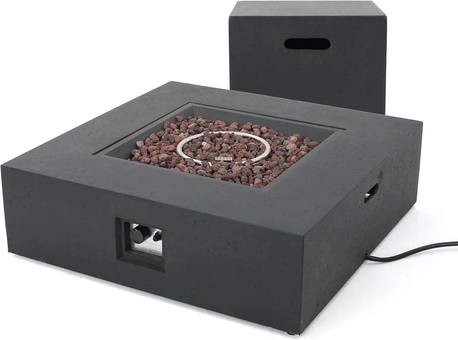 Roomfitters Outdoor Propane Fire Pit Table, 50,000 BTU Square Gas Fireplace with Tank Holder and Lava Rocks, Patio Heating, Dark Grey