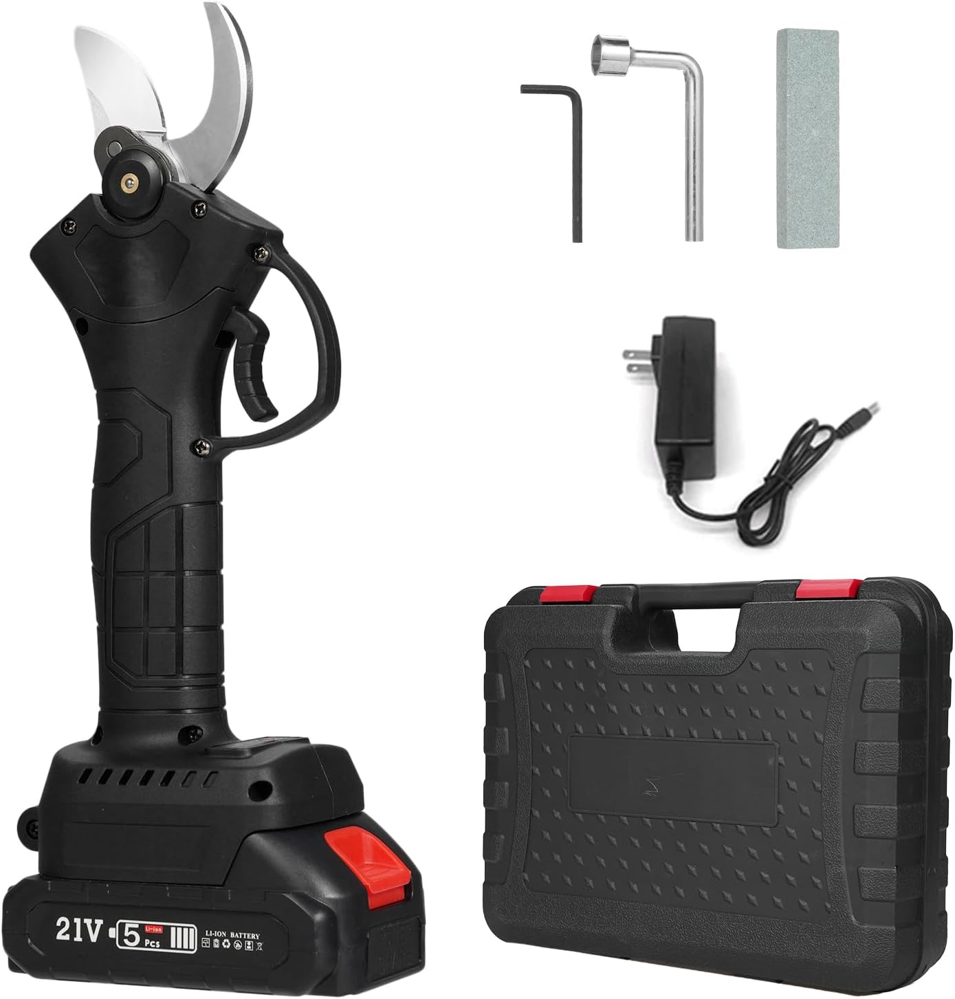 21V Portable Handheld Cordless Electric Pruning Shears with Carry Case Rechargeable 2000mAh Lithium Battery & Charger Powered Tree Branch Pruner Garden Clippers 30mm Max Cutting Diameter