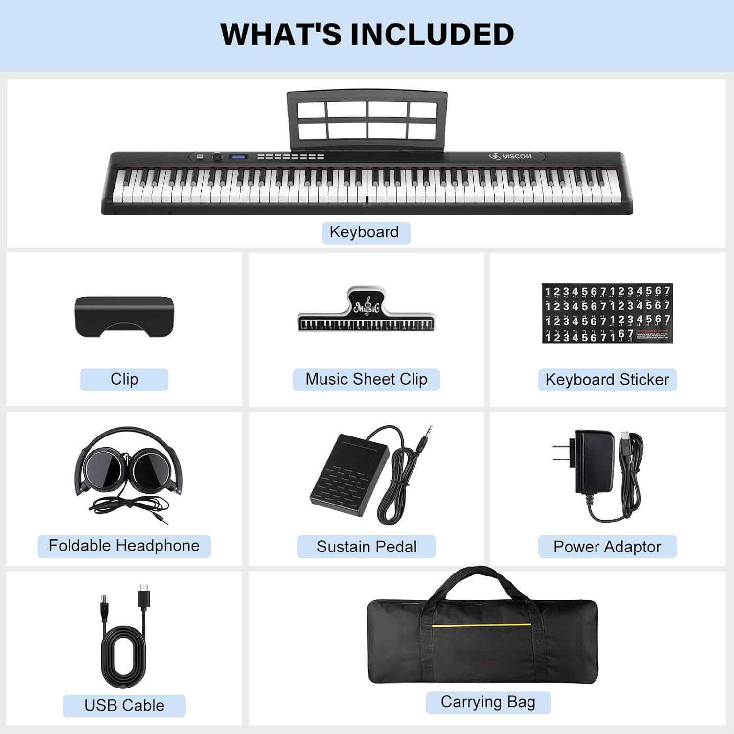 Keyboard Piano 88 Key Semi Weighted Portable Digital Piano for Beginner,Full Size Folding Electric Keyboard with Sustain Pedal,Carrying Case,MIDI,Suitable for Home/Stage（Black）