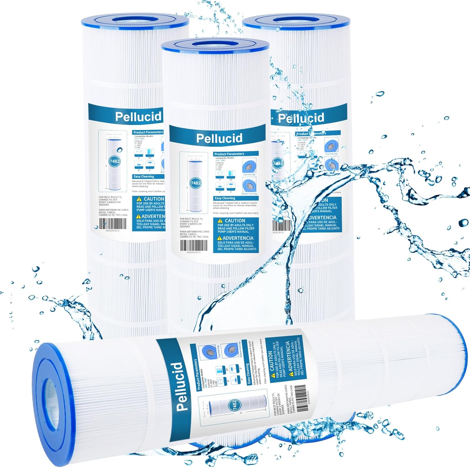 4 Pack C-7482 Pool Filter Compatible with Jandy CL580, CV580, Unicel C-7482, R0357900, A0104100, PJAN145, Filbur FC-0820, 4×145 sqft Filter Cartridge.