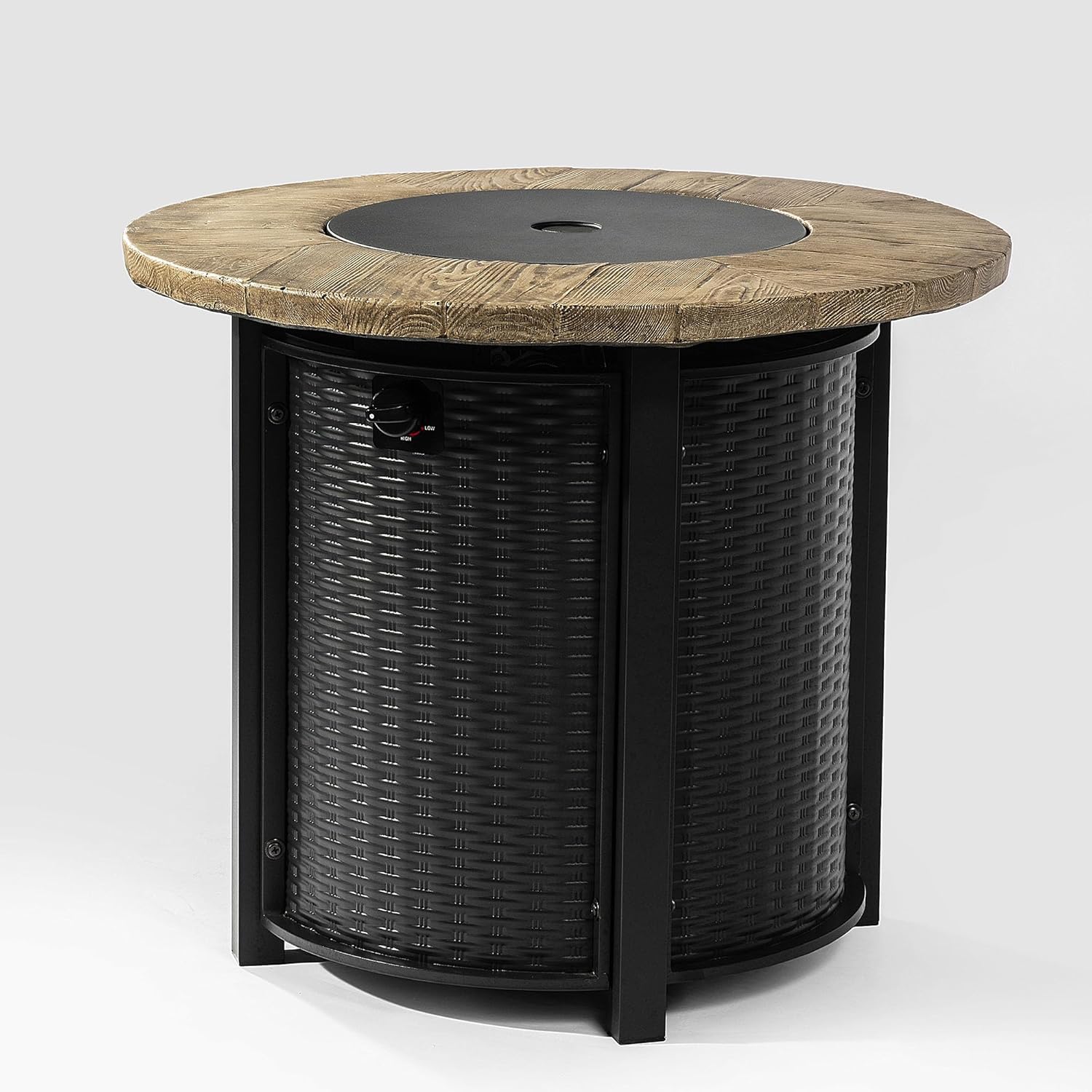 30 Inches Round Black Propane Fire Pit Table with Lava Rocks – Outdoor/Indoor Heating for Patio, Deck, Living Room (1 Doors)