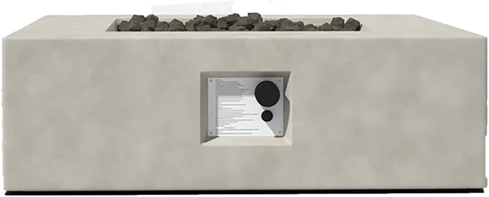 Outdoor Concrete Fire Pit Table with Stainless Steel Burner and Lava Rocks for Patio Backyard or Deck