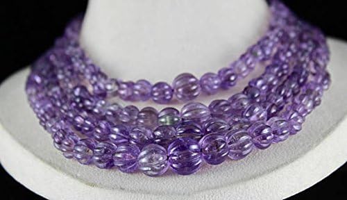 4 Line Natural AMETHYST Carved MELON Beads NECKLACE 20 INCHES 15 MM TO 5 MM