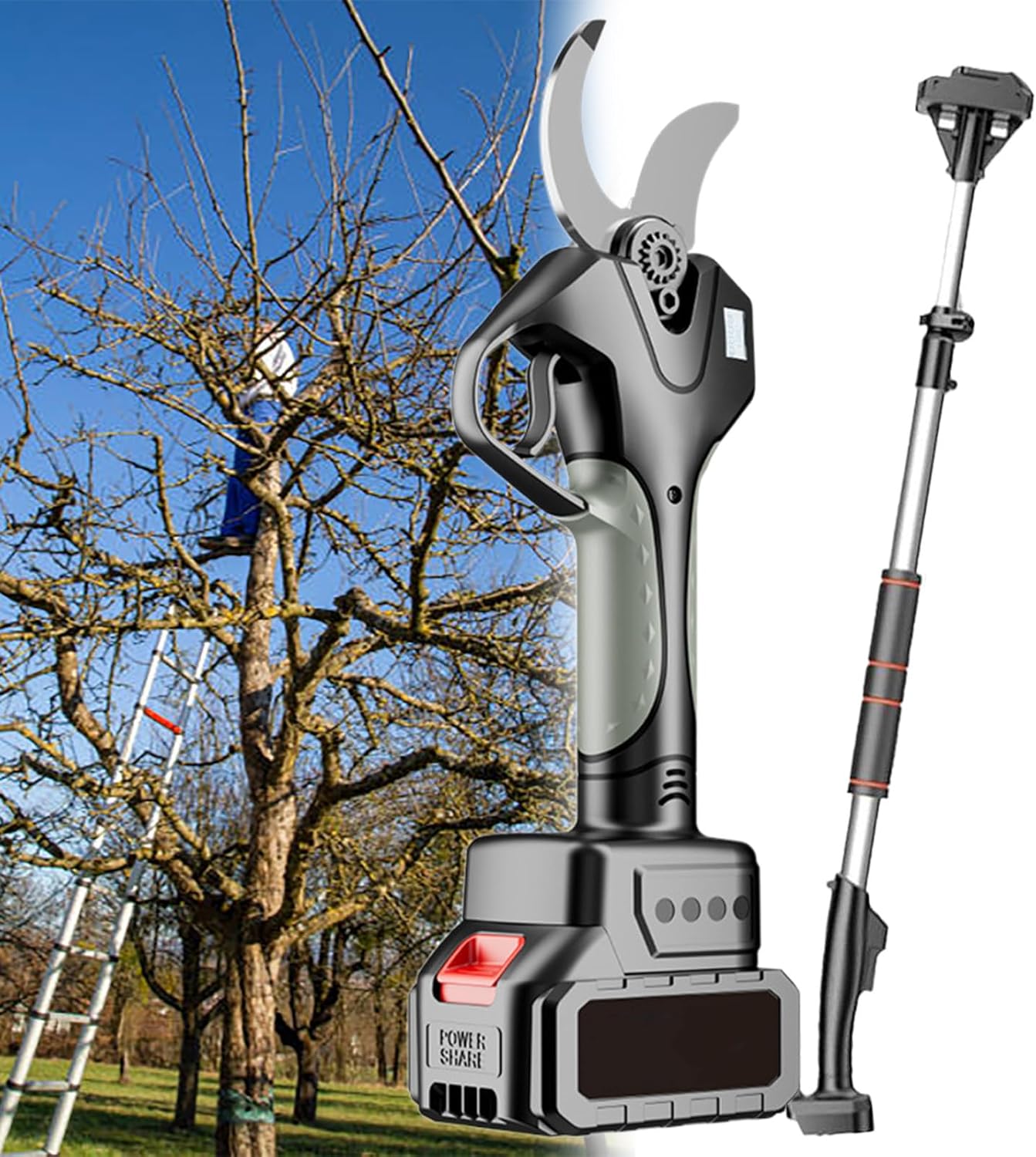 Cordless Electric Pruning Shears, Professional Pruning Shears Battery Powered, Brushless Motor, 2 Pack Rechargeable Battery - LCD Display Screen