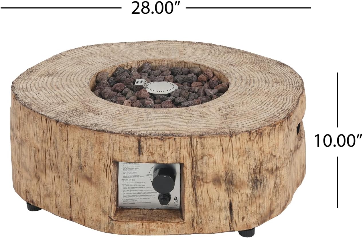Patio Propane Fire Pit, 30,000BTU, Wood Pattern Brown Magnesium Oxide Efficient and Warm Outdoor Lawn Cozy Gatherings