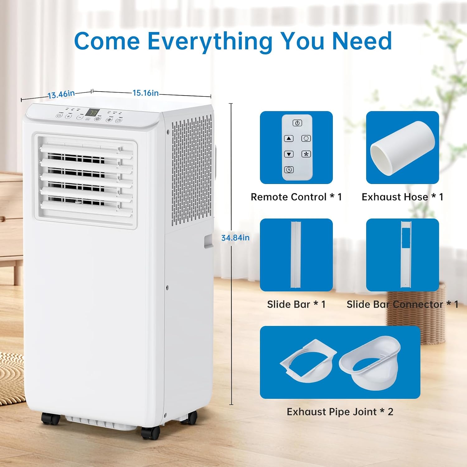 8,000 BTU Portable Air Conditioner for Rooms Up to 350 Sq. Ft, 3-in-1 AC with Dehumidifier, Fan and Cooling Modes, 24H Timer & Sleep Mode, Easy-Install, Includes Remote