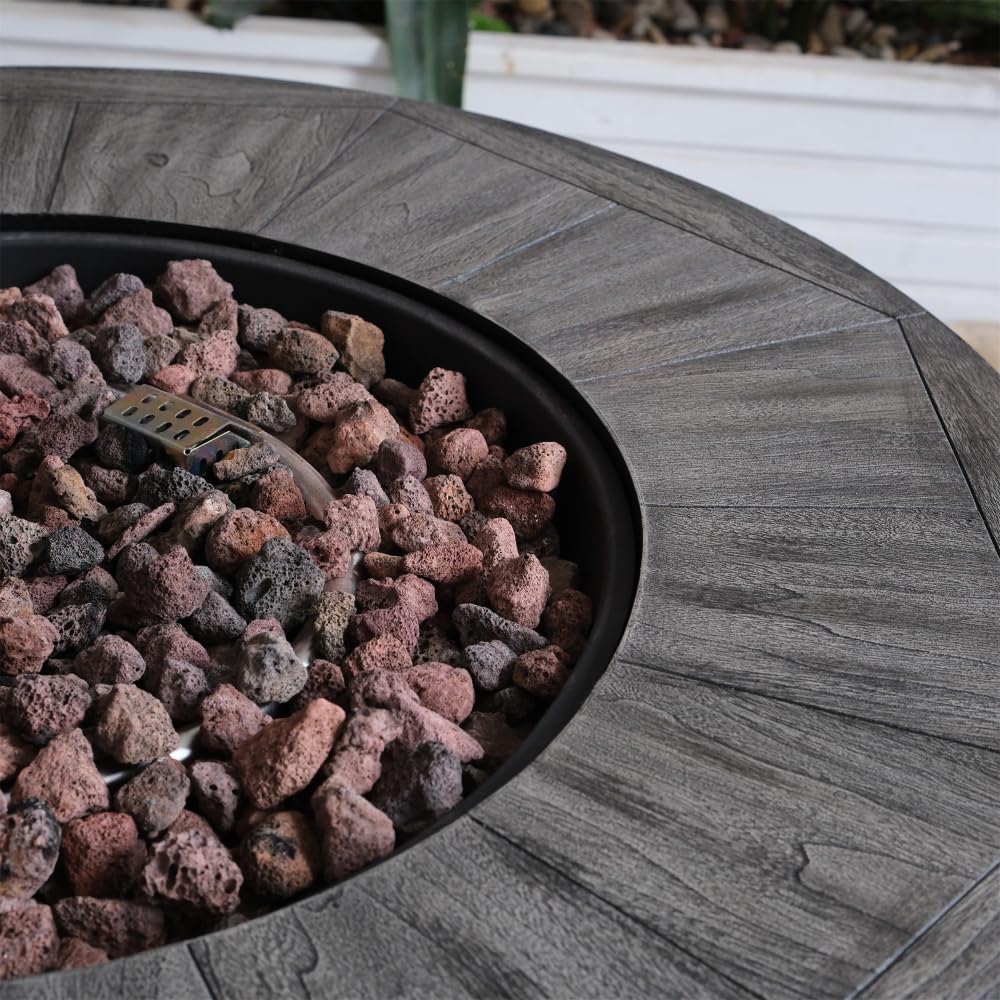 50,000 BTU Outdoor Square Propane Fire Pit Table, Concrete Outdoor Gas Fire Pit with Adjustable Flame, Lava Rocks & Waterproof Cover for Backyard, Garden, Poolside