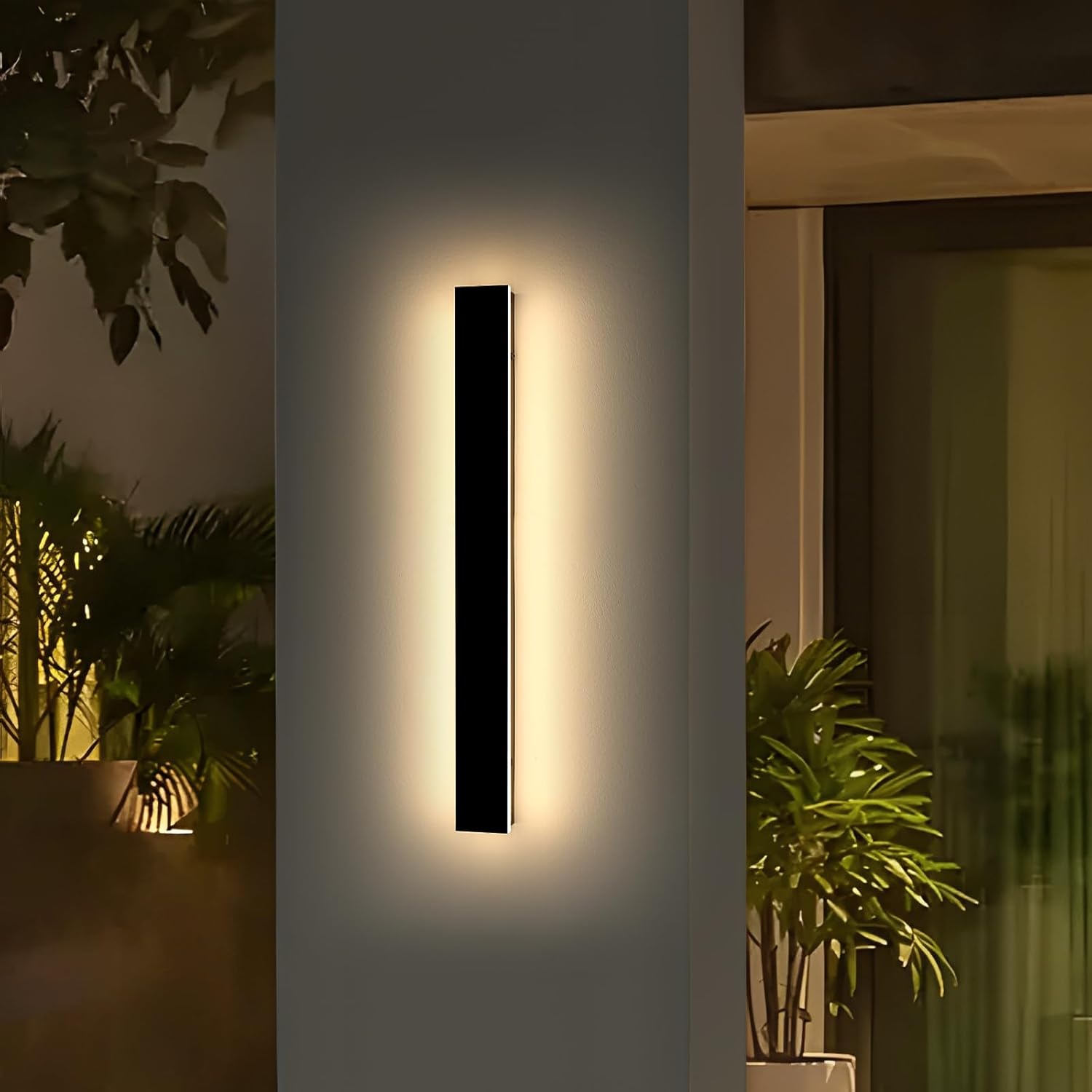Modern Outdoor Wall Light, 39inch Exterior Wall Sconces, 3000K Warm White Light, Black Minimalist Style, White Acrylic Panel, IP65 Long Garage Lighting Fixtures for Gardens, Front Porch