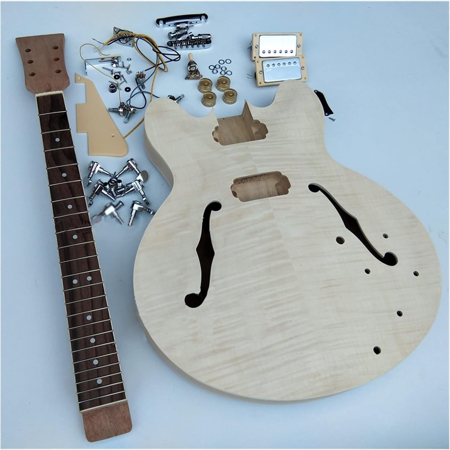 43 Inches Semi Finished Electric Guitar Semi Hollow Body&Rosewood Fingerboard with All Hardware Unfinished Guitar Set