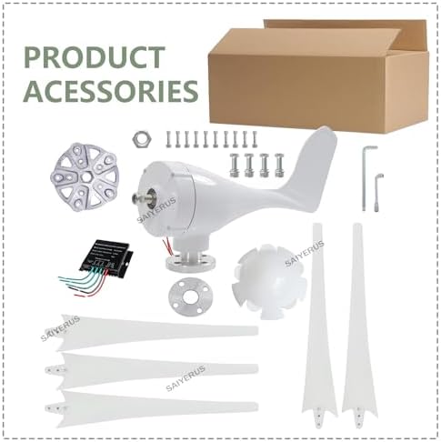 Wind Turbine Home Use Horizontal Generator Kits Blades with Controller12000W Wind Turbine Generator, Windmill Generator 12V/24V/48V Wind Turbine 5 Blade Wind with Controller, 3 Phase AC Gen