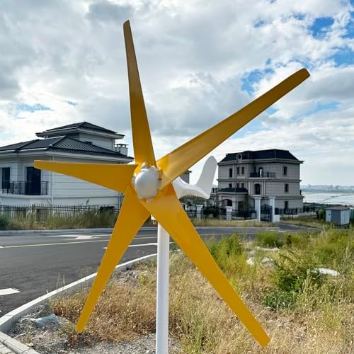 800W-1200W Wind Turbine Generator Kit with MPPT Controller, 12V/24V/48V, 5 Yellow Blades, Ideal for Ships, Roofs, Outdoor Use, Rated Wind Speed 1m/s