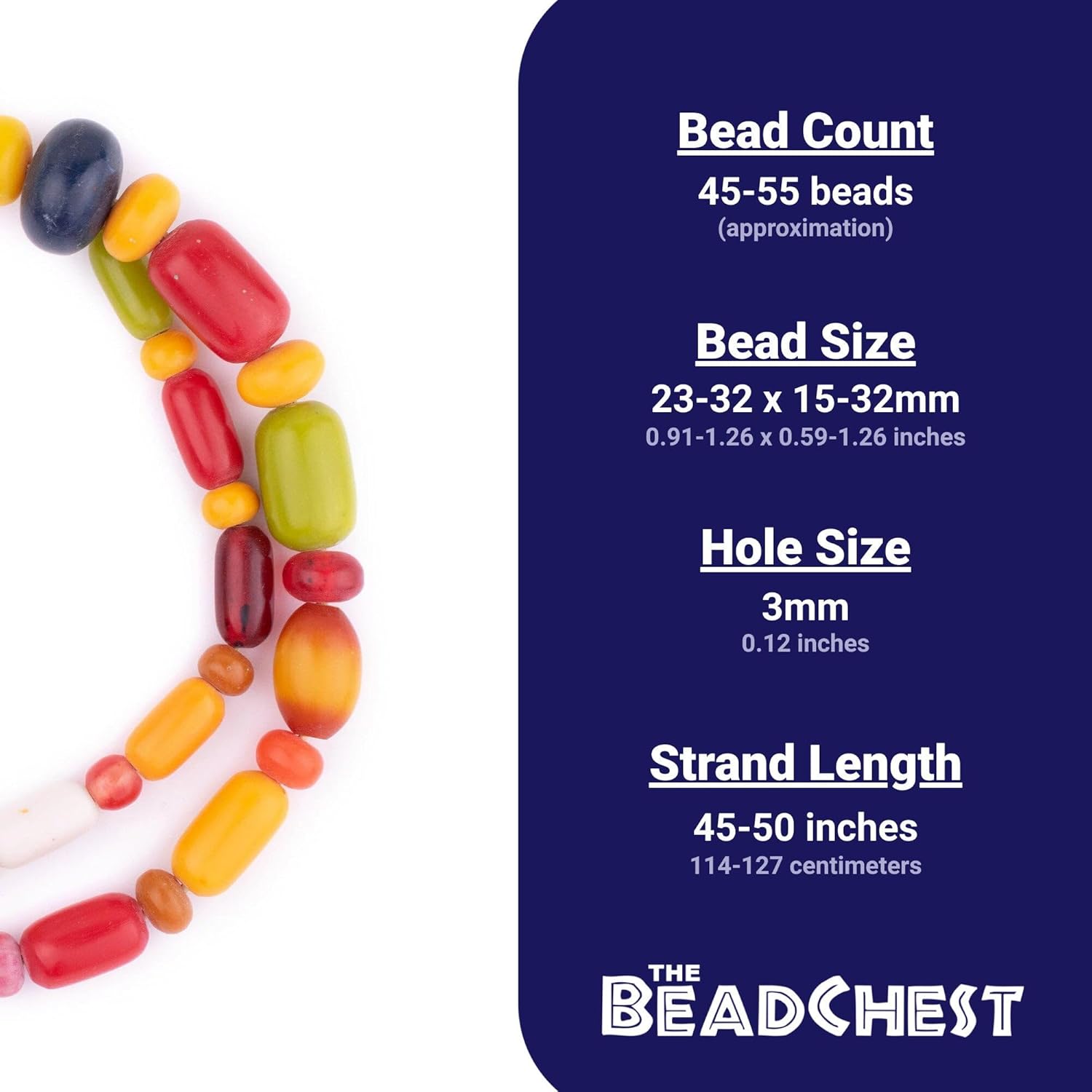 The Bead Chest Multicolor Kenya Resin Beads Long Strand 24mm African Mixed Large Hole 45-50 Inch Strand Handmade