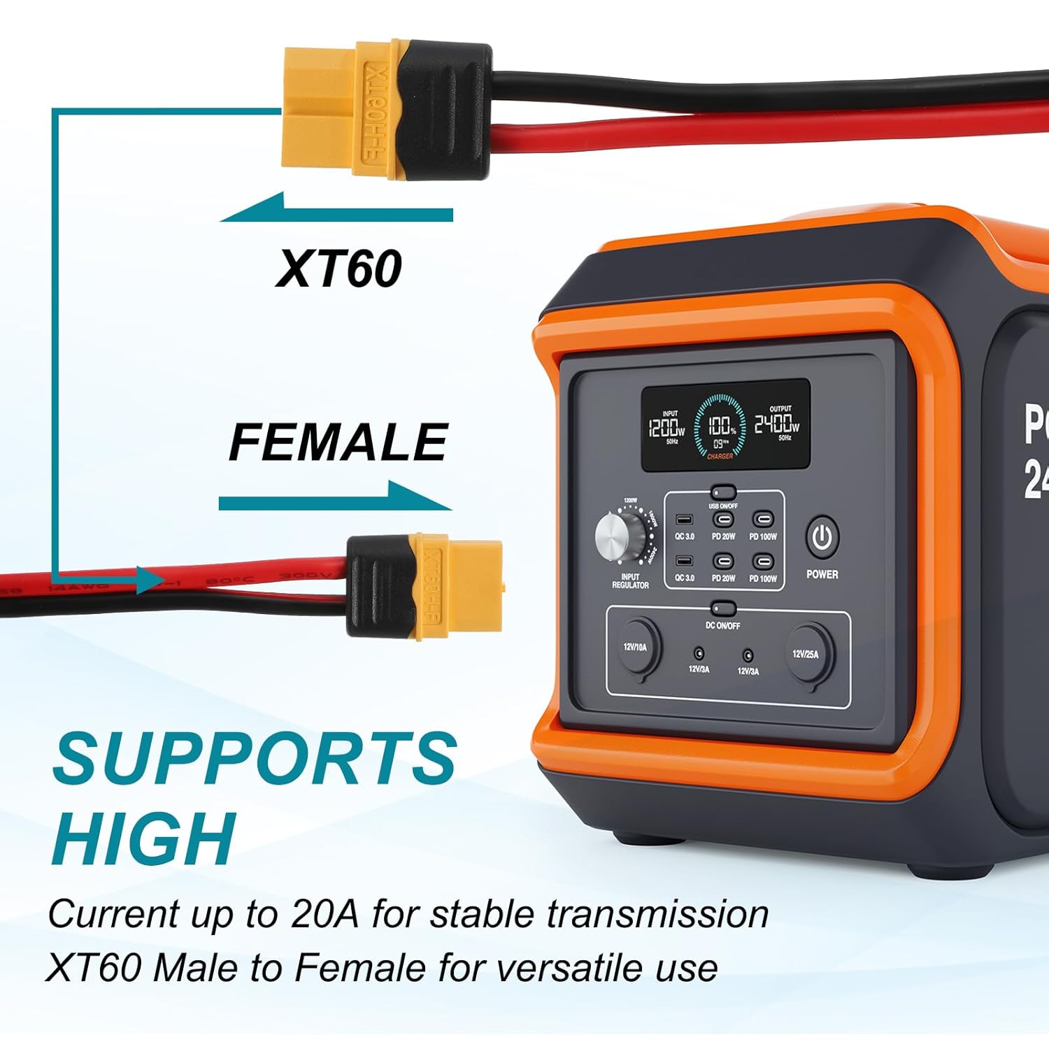 MECCANIXITY XT60 Extension Cable, 12AWG 50 ft Male to Female Tinned Copper XT60 Connector Power Cable UL2468 for RC Batteries, Portable Power Station, Solar System