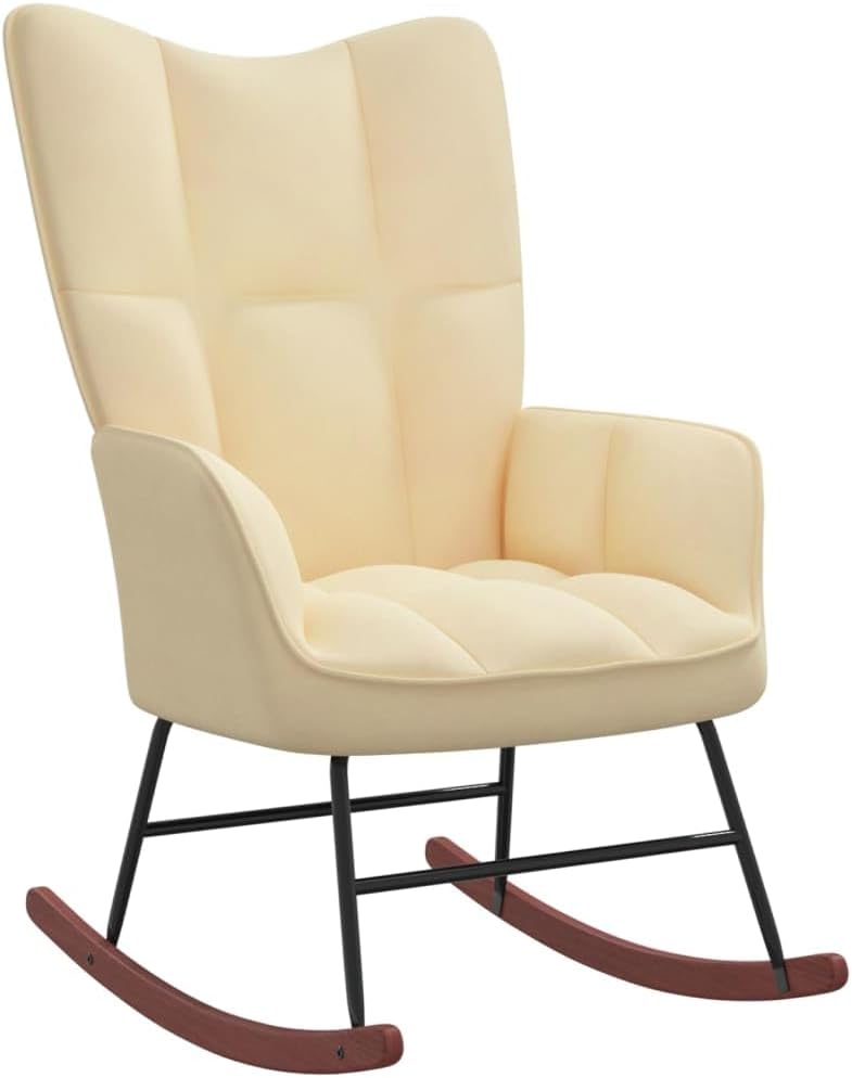 Rocking Chair Cream White Velvet,Plush Rocking Chair Modern Accent Chair with Velvet Upholstery and Comfortable Seat Cushion for Living Room or Bedroom Patio Furniture & Accessories, Chairs for Patio