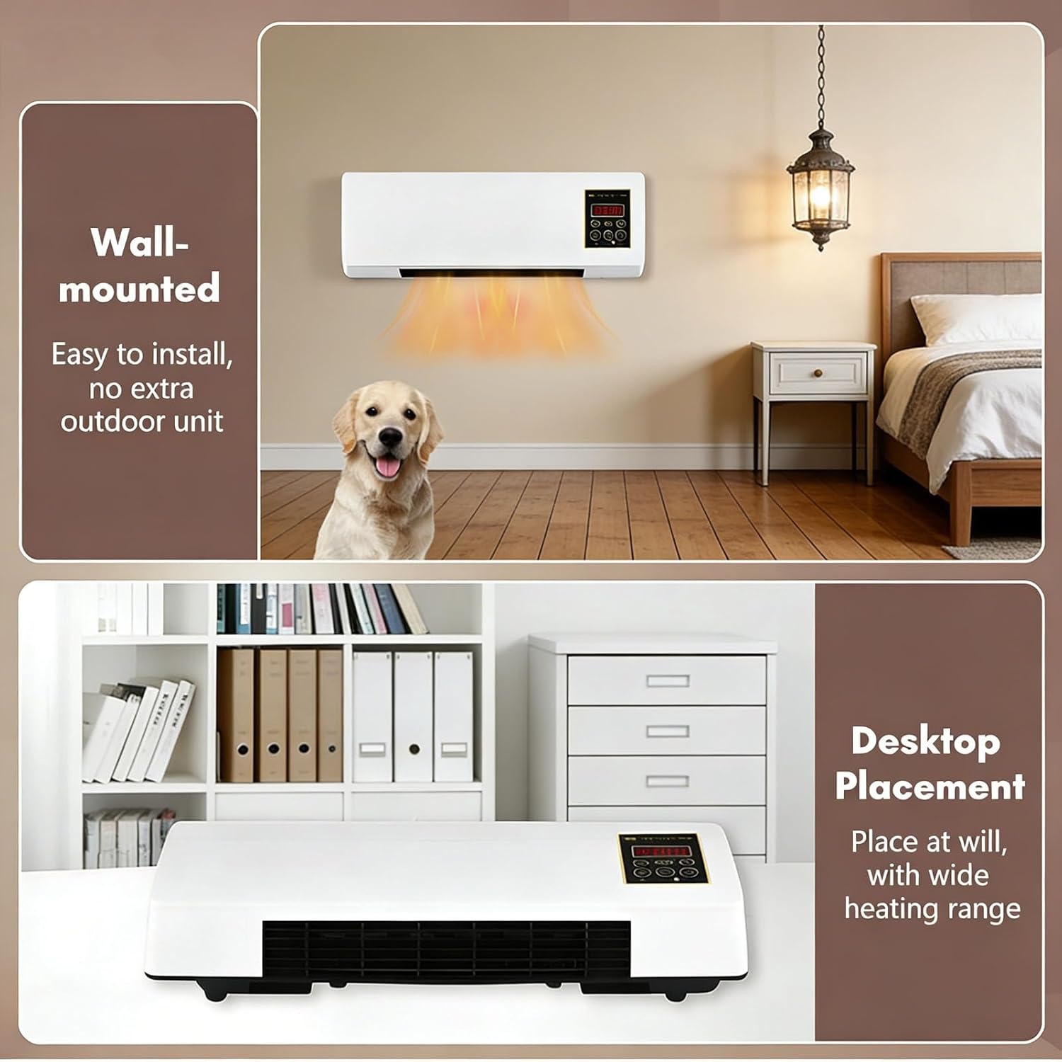 1800W Wall Air Conditioner Wall Mounted Mini AC Unit for Bedroom 2 In 1 Smart Ac Heater with Remote Control, Portable Heater and Fan Combo for RV, Garage, Nursery Heating and Cooling(Yellow)