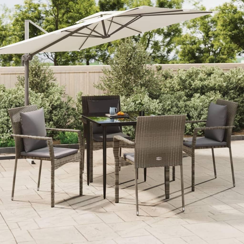 5 Piece Patio Dining Set with Cushions Black and Gray Poly Rattan,Contemporary and Comfortable Patio Dining Set for Outdoor Enjoyment Patio Furniture Sets, Outdoor Furniture Sets