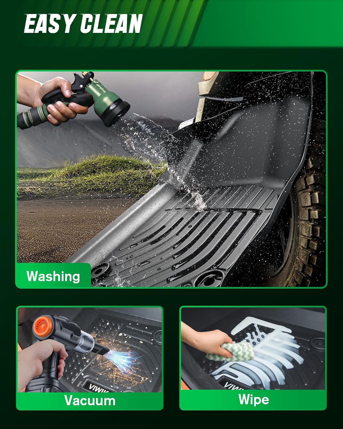 VIWIK Floor Mats for Jeep Grand Cherokee 2021-2016, Anti Slip 3D Floor Liners, TPE Waterproof Car Mats, Custom Fit All Weather Protection for Grand Cherokee SUV Accessories, Front & Rear