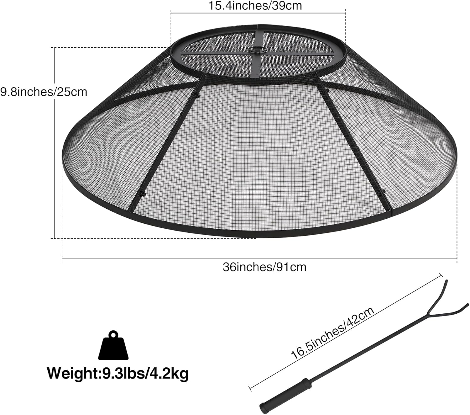 Lineslife Fire Pit Spark Screen 36 Inch with Top Cover Round, Heavy Duty Collapsible Outdoor Fire Pit Mesh Screen, Metal Fire Pit Top Lid with Ring Handle for Patio Backyard, Black