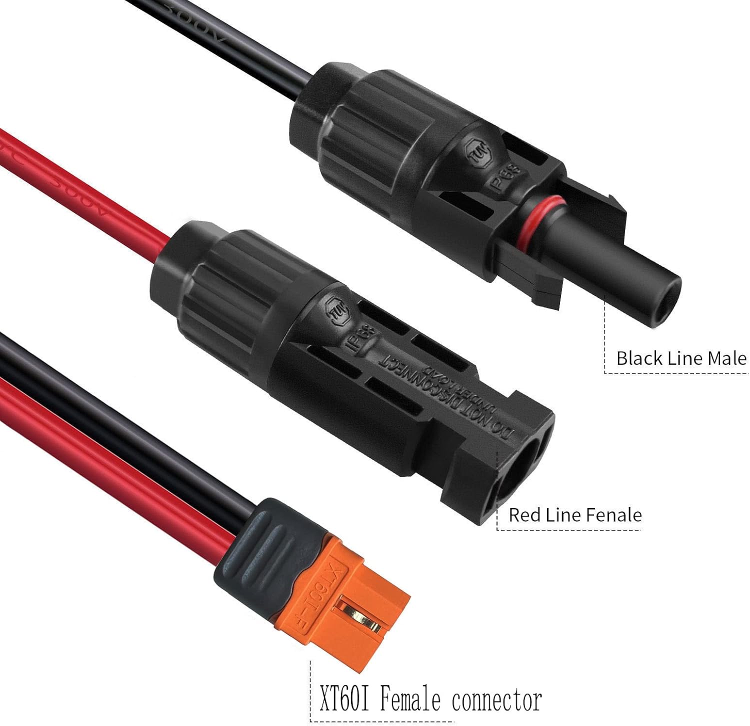 Solar Charge Cable Solar Connector to XT60i Adapter Connector Connecting Solar Panel XT60i-F Extension Cable 12AWG Cable Compatible for EcoFlow Solar Portable Power Station 15.24M (50FT)