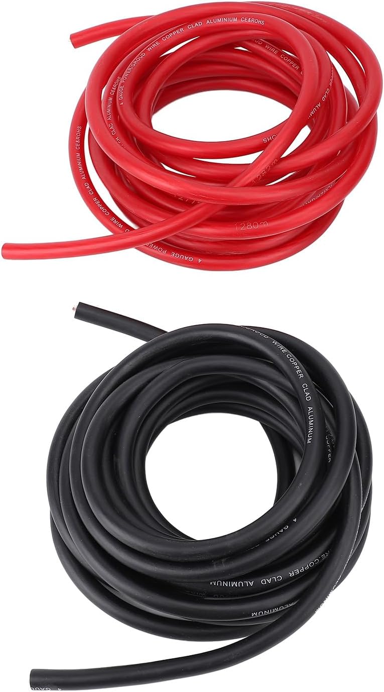 4AWG 20ft Power Cable with Line Tail Heat Shrink Tube Black Red Flexible Power Ground Wire Kit for Car Radio Speaker RV Trailer