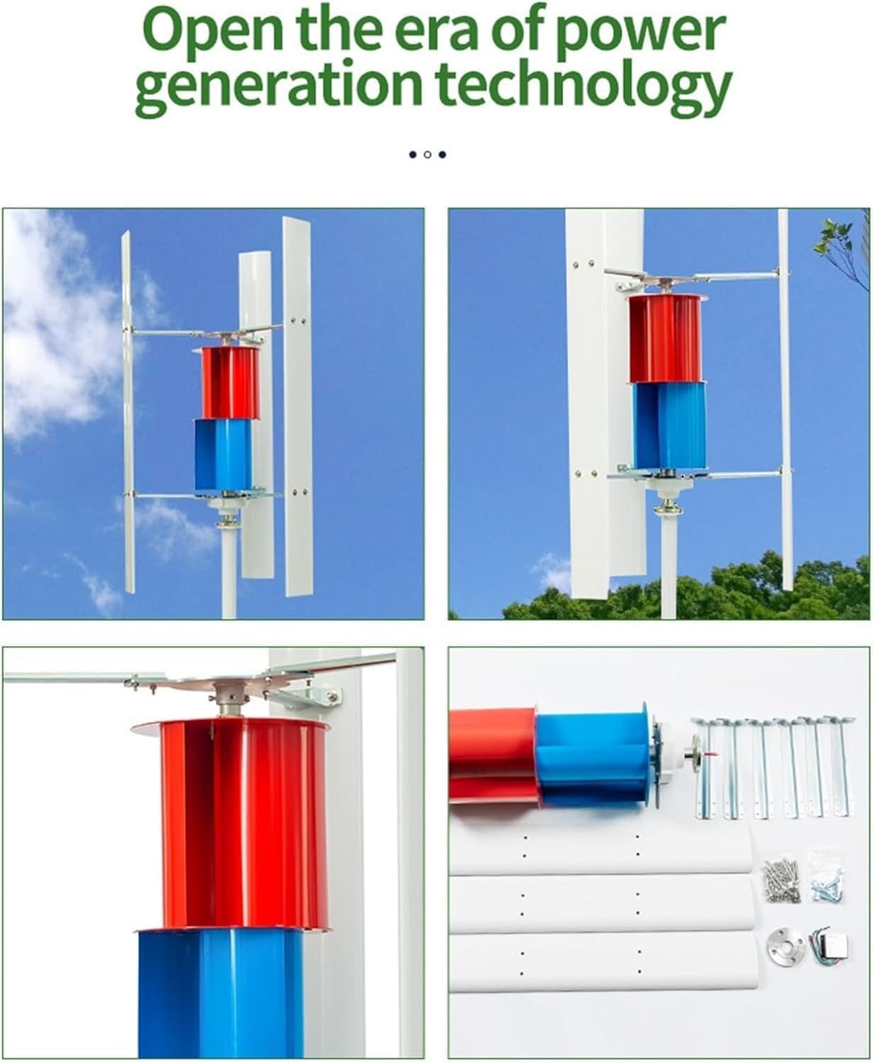 CAJUCA 3000W Vertical Axis Wind Turbine Kit Wind Turbine Generator + 2 * 100W Solar PV Panels + Wind and Solar Complementary Controller