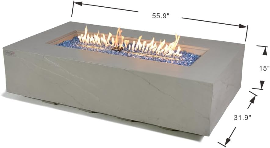 Sol Living Meteora Concrete Modern Rectangular Fire Pit, 55.9