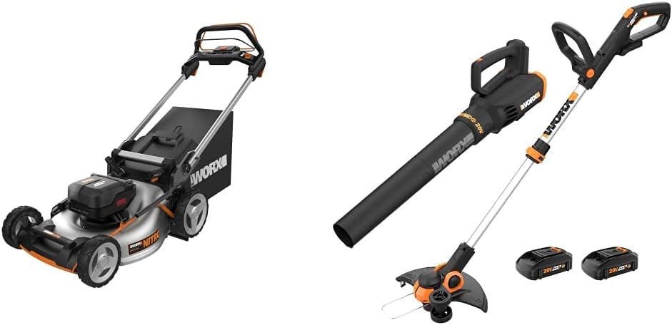 WORX 20V & 40V Cordless Lawn Care Bundle with String Trimmer, Leaf Blower & Self-Propelled Mower