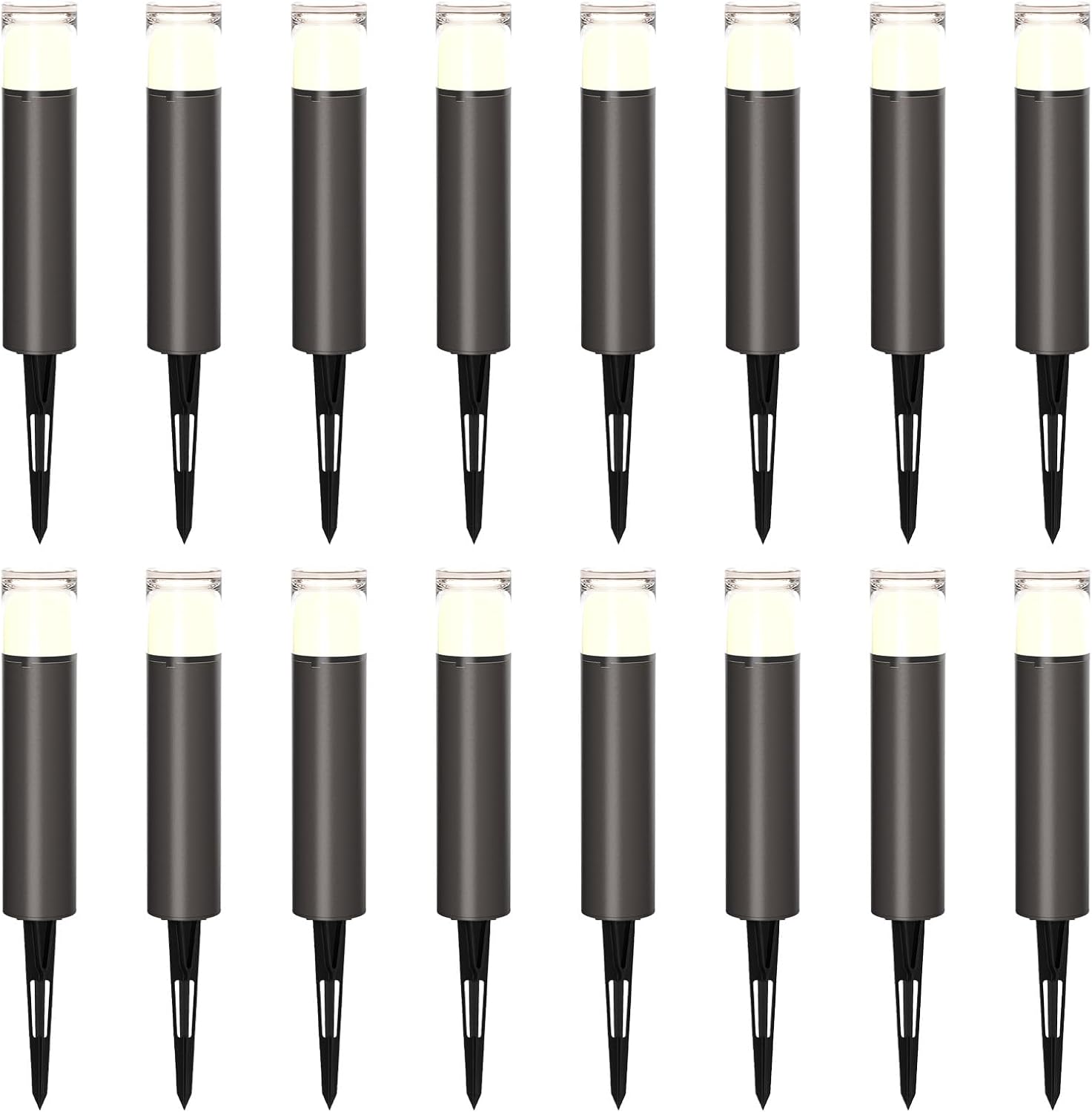 GOODSMANN Low Voltage Pathway Lighting 16PK Bollard Landscape Lights Kits 2W 2700K Warm White LED Wired Path Light 100 Lumens Metal Outdoor Brown Finish Walkway/Driveway Light with Stake Connector