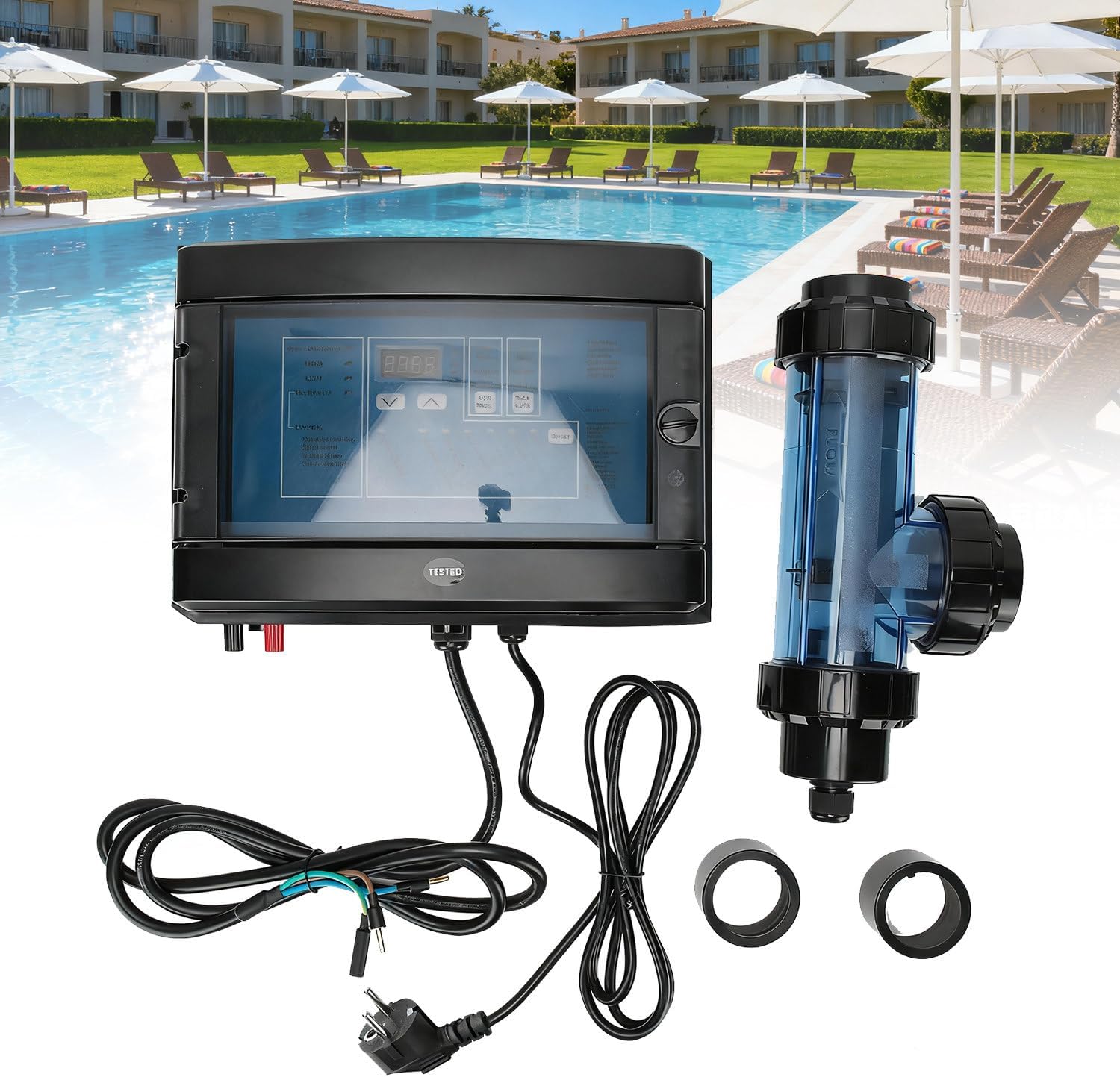 Swimming Pool Chlorinator,Equipped with a Water Flow Sensor,10/15/20/30/50 G/H Salt Water Pool Chlorinator System,Salt Chlorine Generator Suitable for Home Pool X50CL