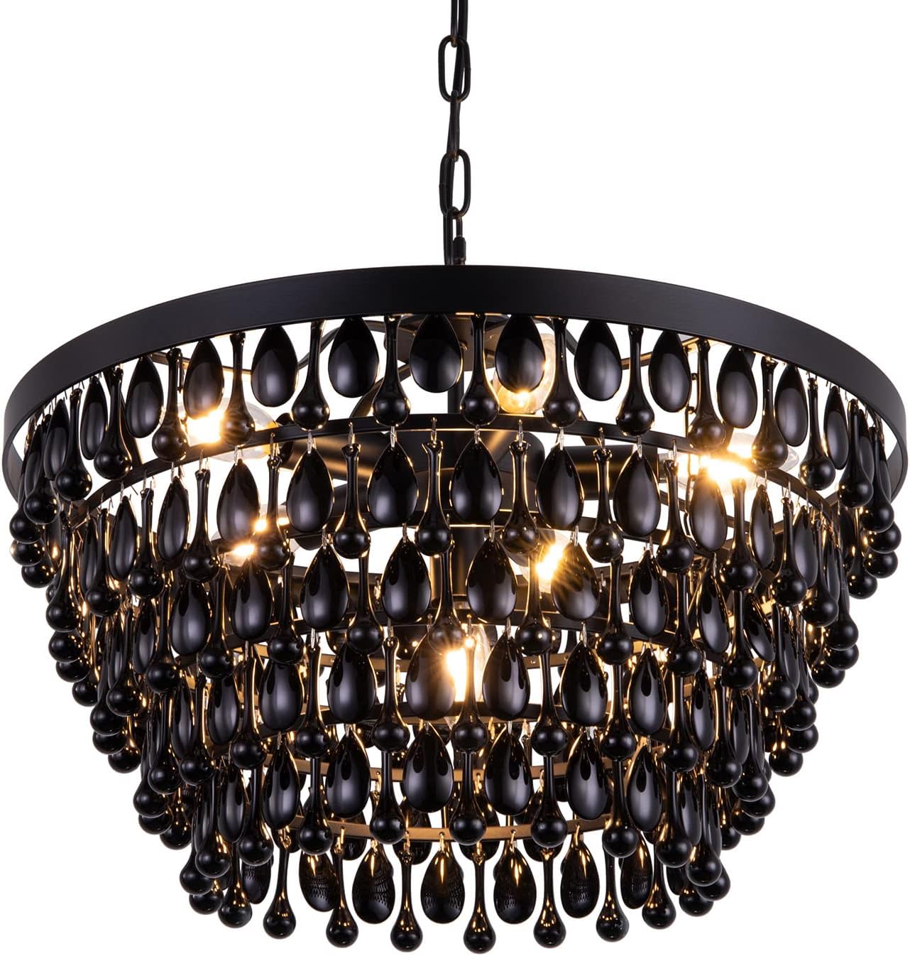 Wellmet Black Crystal Chandelier Farmhouse Crystal Light Fixture Hanging Modern Ceiling Light for Dining Room Chandeliers Gothic Decor Lighting for Kitchen, Bedroom, Foyer, Hallway, Bar, W20, 6-Light