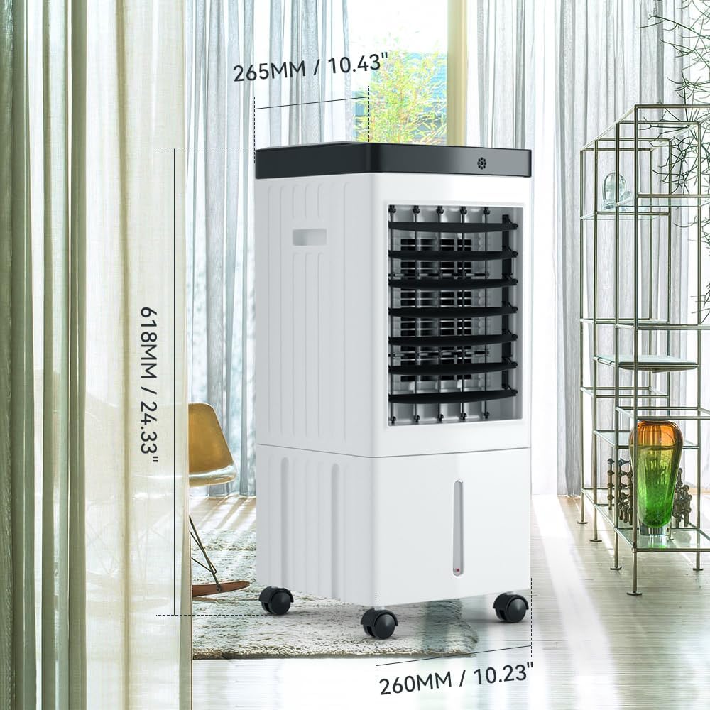 Topteng Portable 10L Evaporative Air Cooler Indoor Swamp Cooler Air Conditioner 24.3Inch Water Cooling Fan 3-IN-1 Evaporative Cooler 3 Speeds with Remote Control Fan & Humidifier, Timing Settings