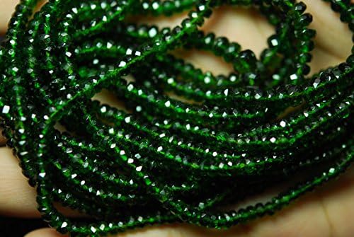 13 inch natural beads strand of 3mm faceted rondelle chrome diopside gemstone beads for DIY jewelry - necklace, bracelet, earring, ring.