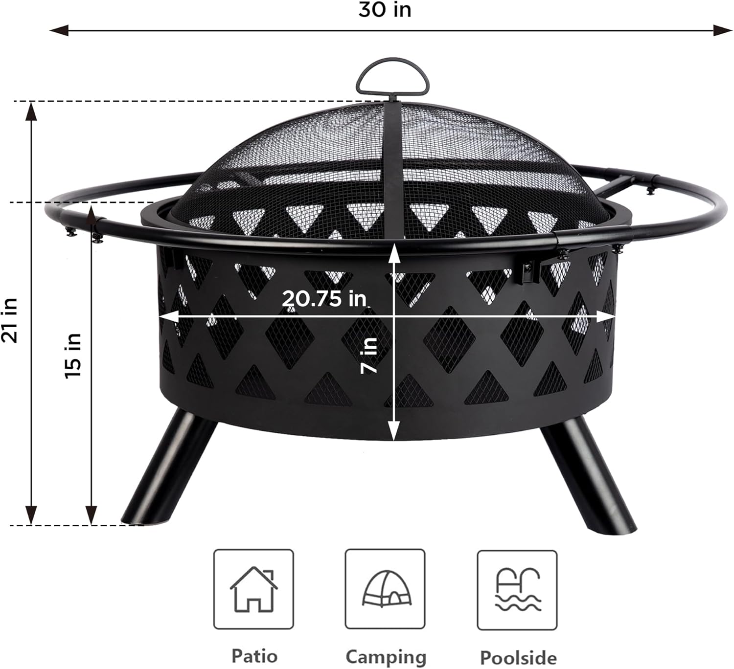 Bestier 30 inch Crossweave Outdoor Fire Pit - Wood Burning Fire Pit for Outside with Spark Screen, Poker and Round Cover