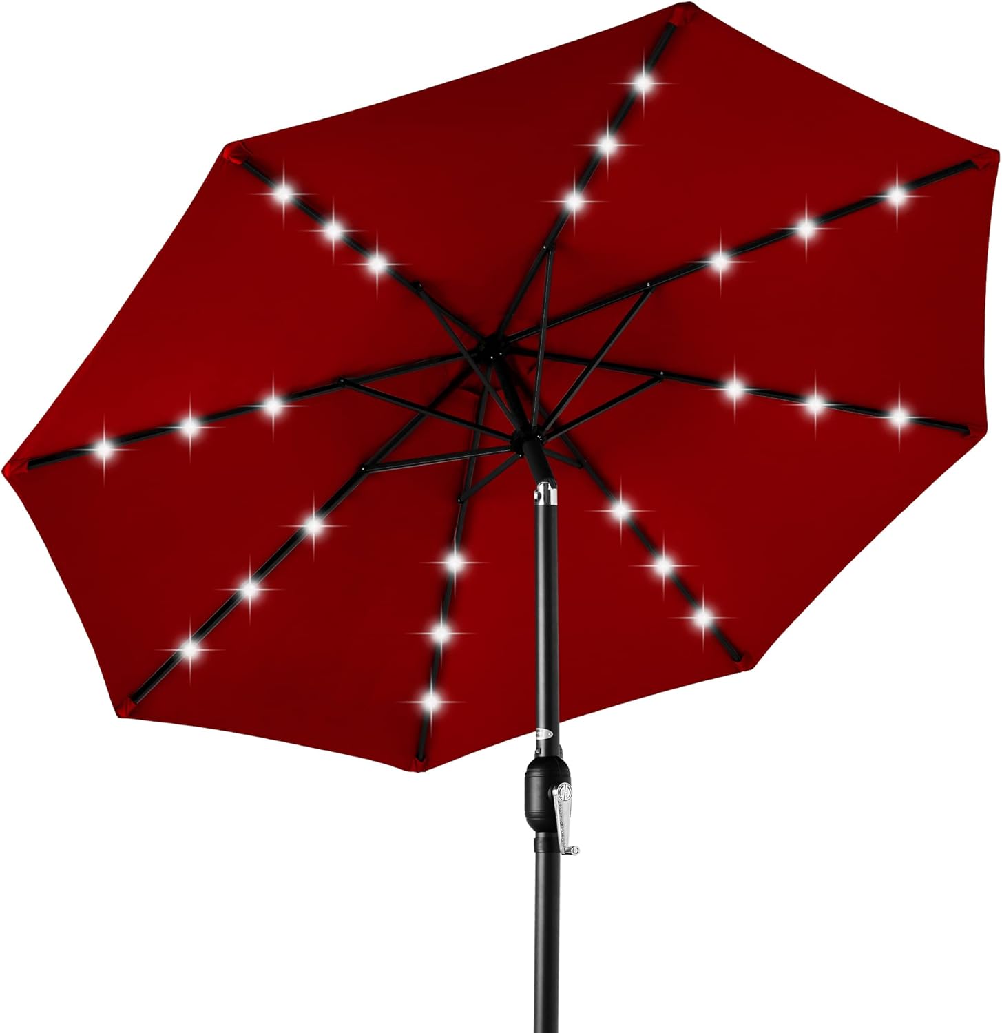 Best Choice Products 10ft Solar Polyester LED Lighted Patio Umbrella w/Tilt Adjustment and UV-Resistant Fabric - Red