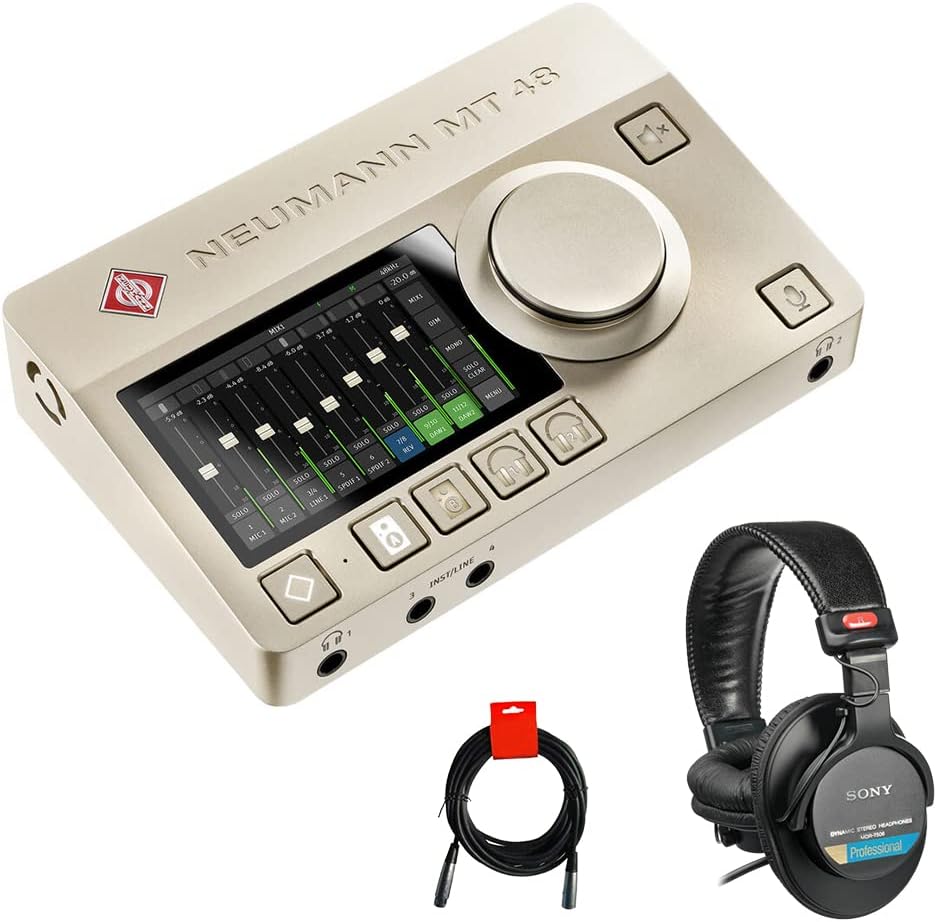 Neumann MT 48 Premium Desktop USB-C Audio Interface with Touchscreen, MIDI Interface, AES67, and ADAT/S/PDIF Connectivity Bundle with MDR-7506 Headphones and XLR-XLR Cable