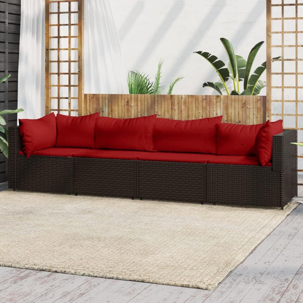 Outdoor Furniture 4 Piece Patio Lounge Set with Cushions Brown Poly Rattan